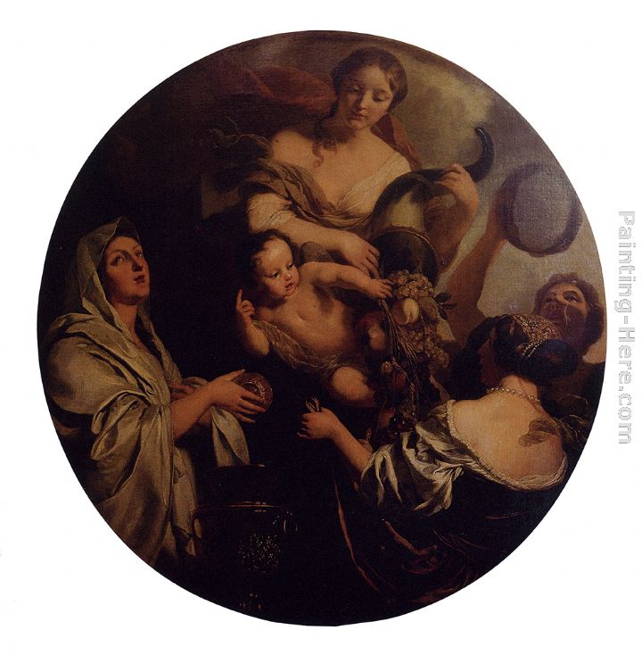 Allegory With An Infant Surrounded By Women, One With A Cornucopia painting - Gerard De Lairesse Allegory With An Infant Surrounded By Women, One With A Cornucopia art painting